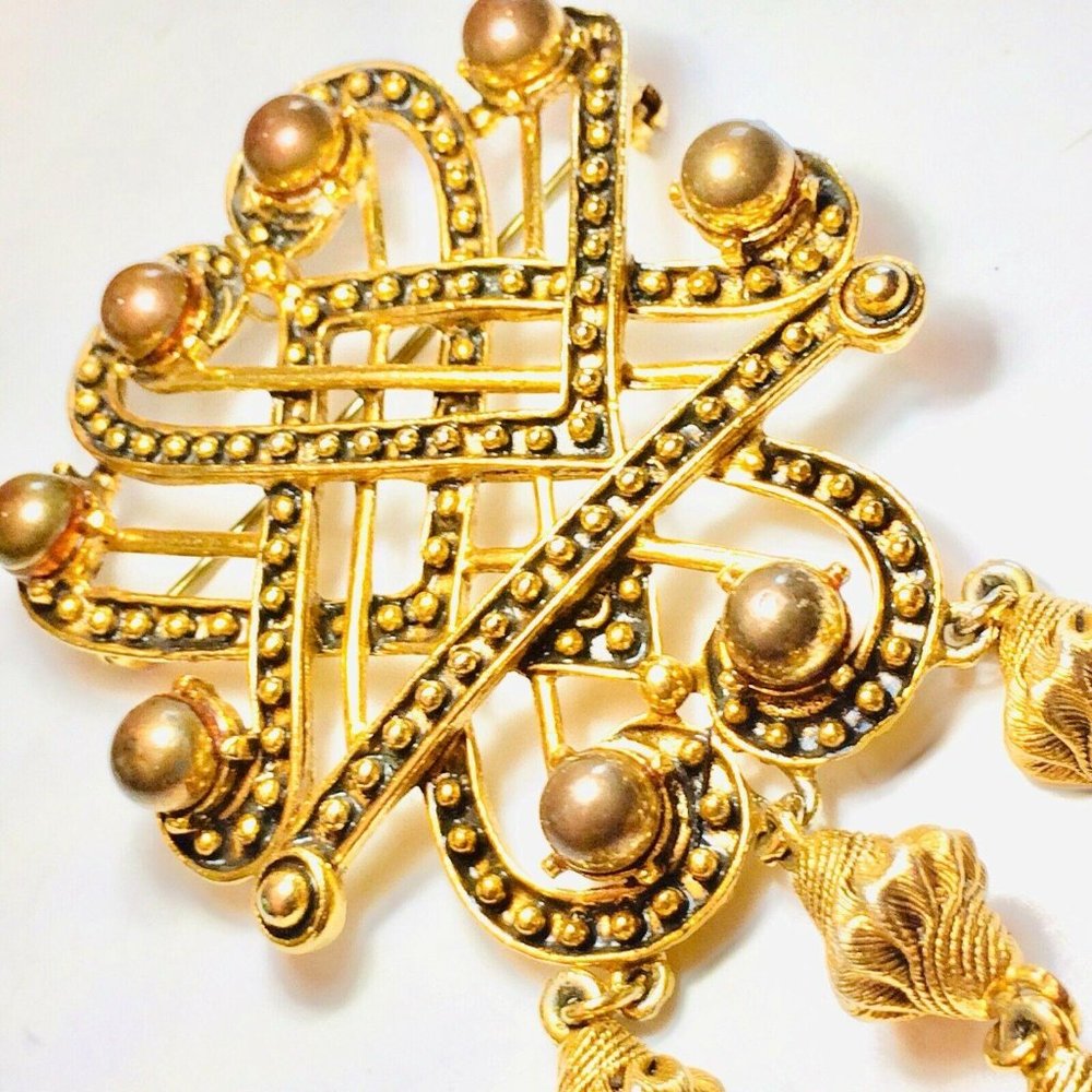 SOLD Florenza Brooch Pin with Dangle Gold Tone